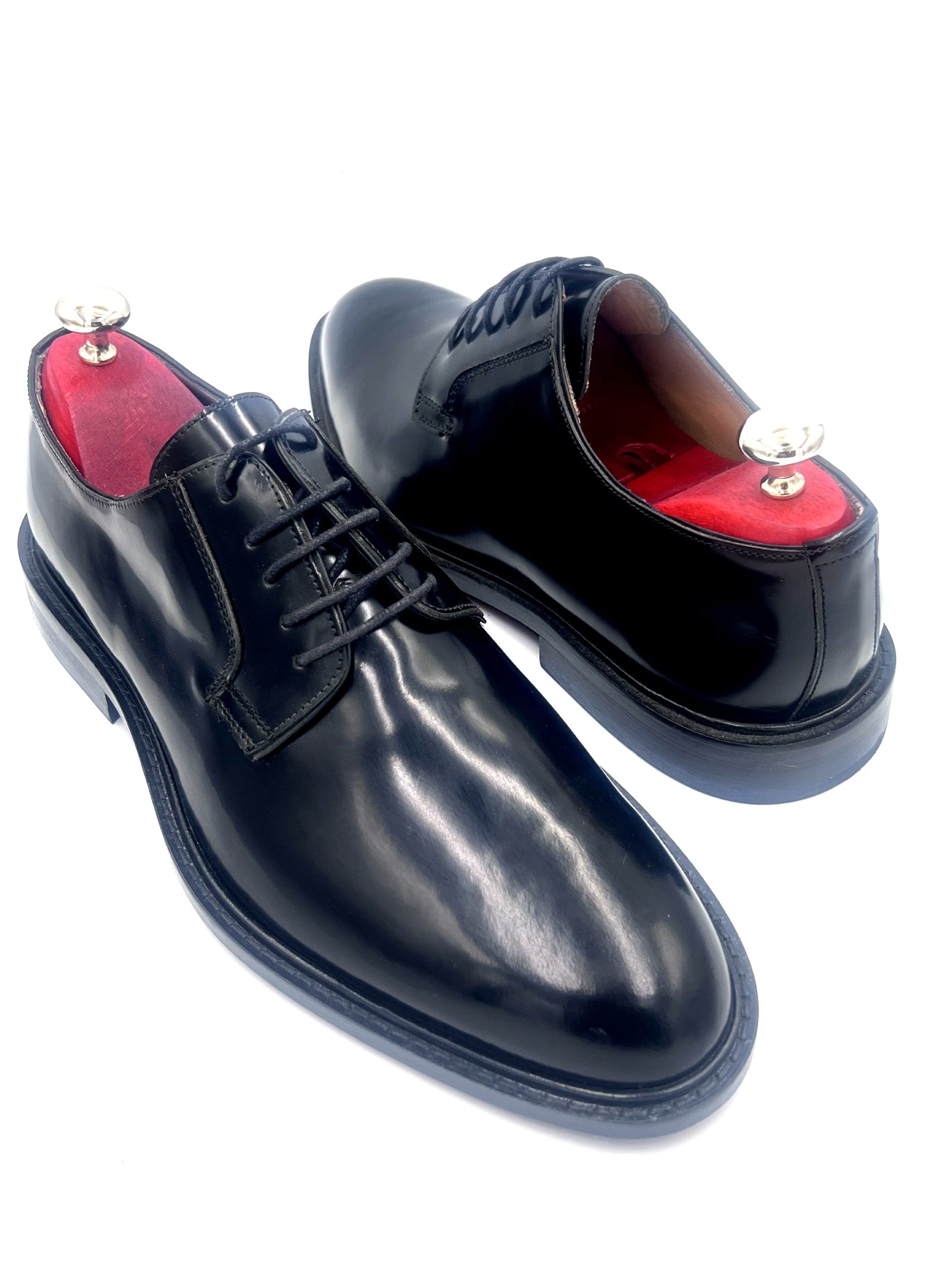 Oscar William Black High Shine Derby Shoes | Leather Sole
