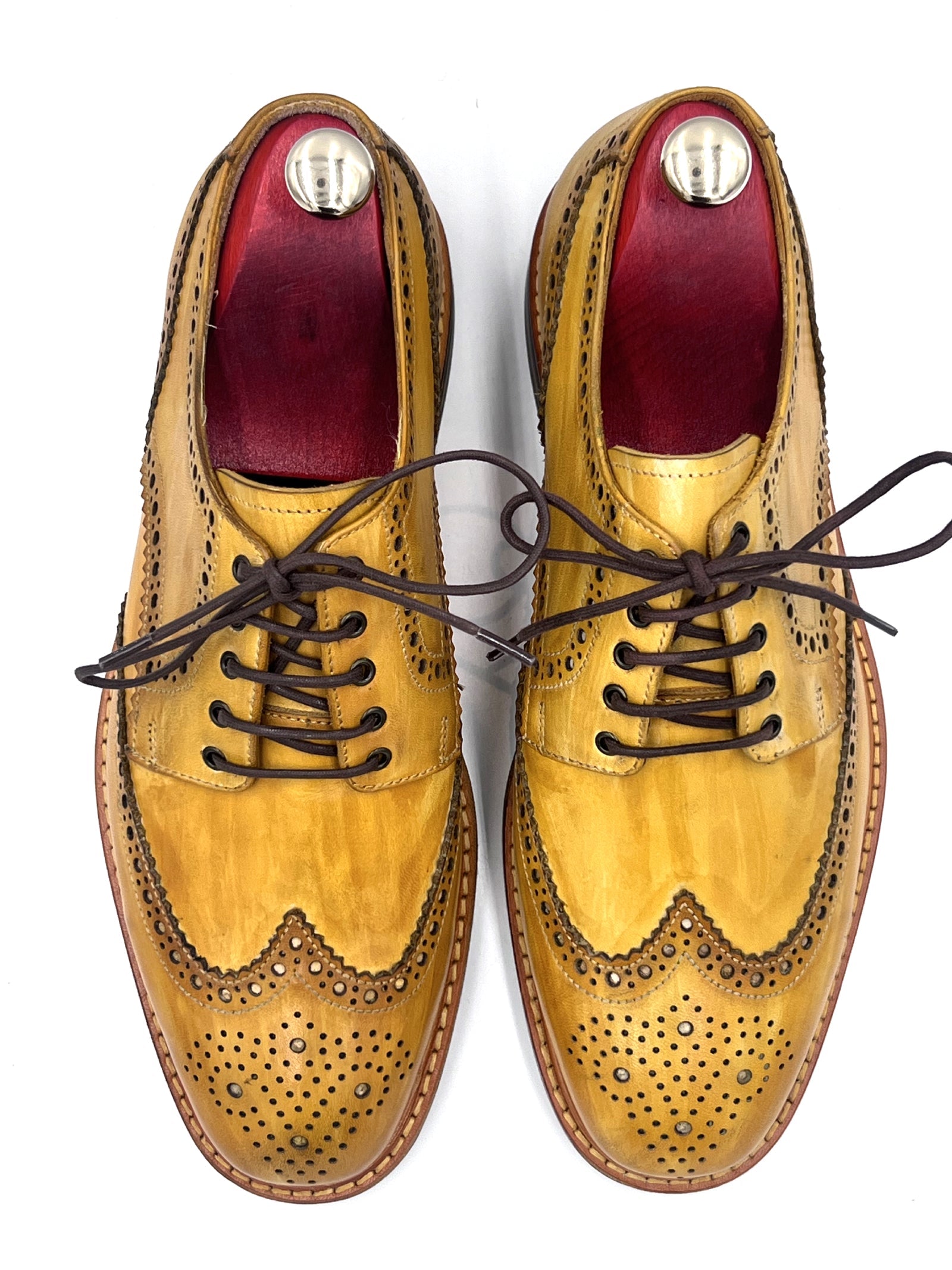 Yellow Patina Brogue Shoes with Studded Rubber Sole | Oscar William