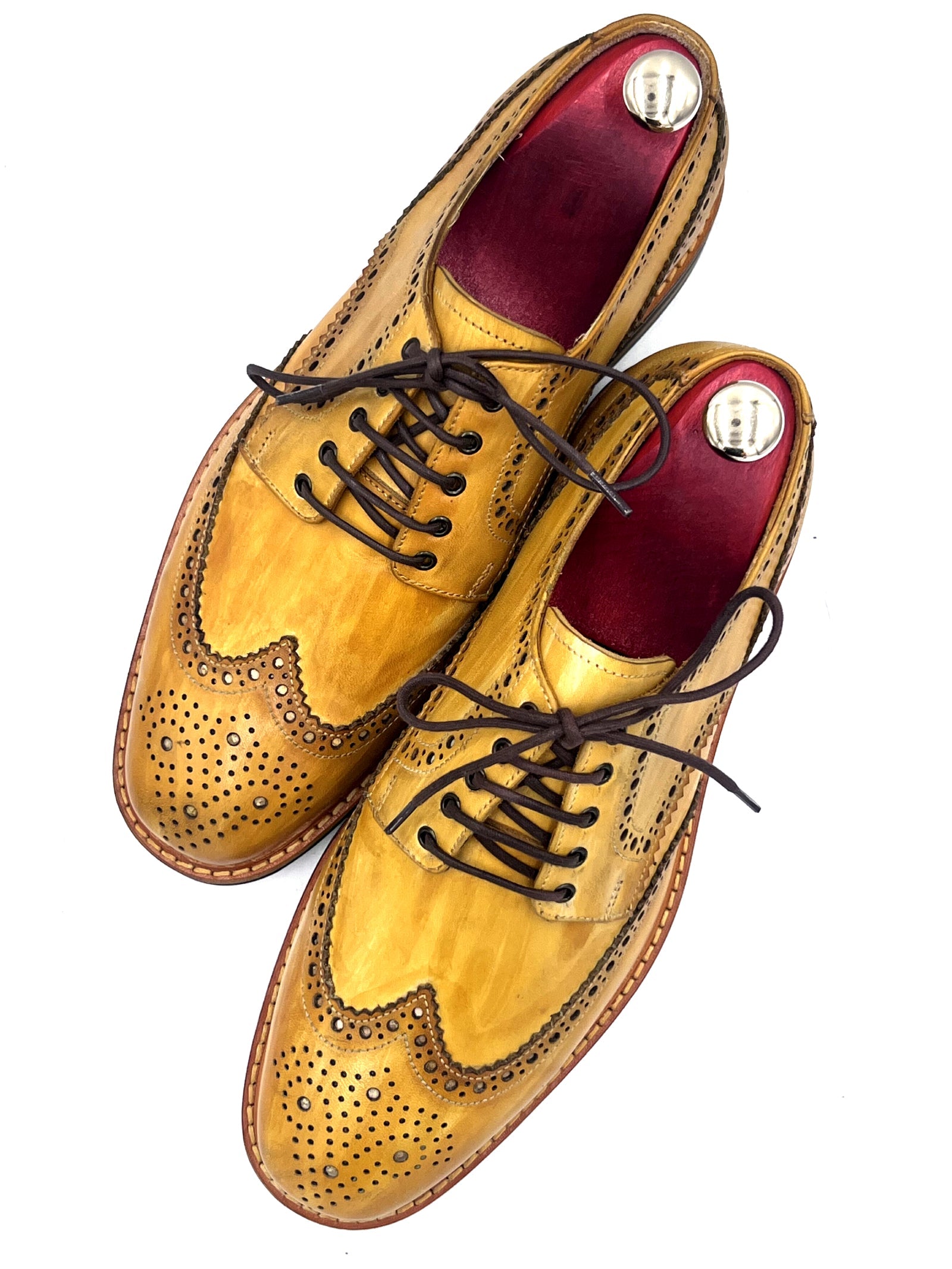 Yellow Patina Brogue Shoes with Studded Rubber Sole | Oscar William