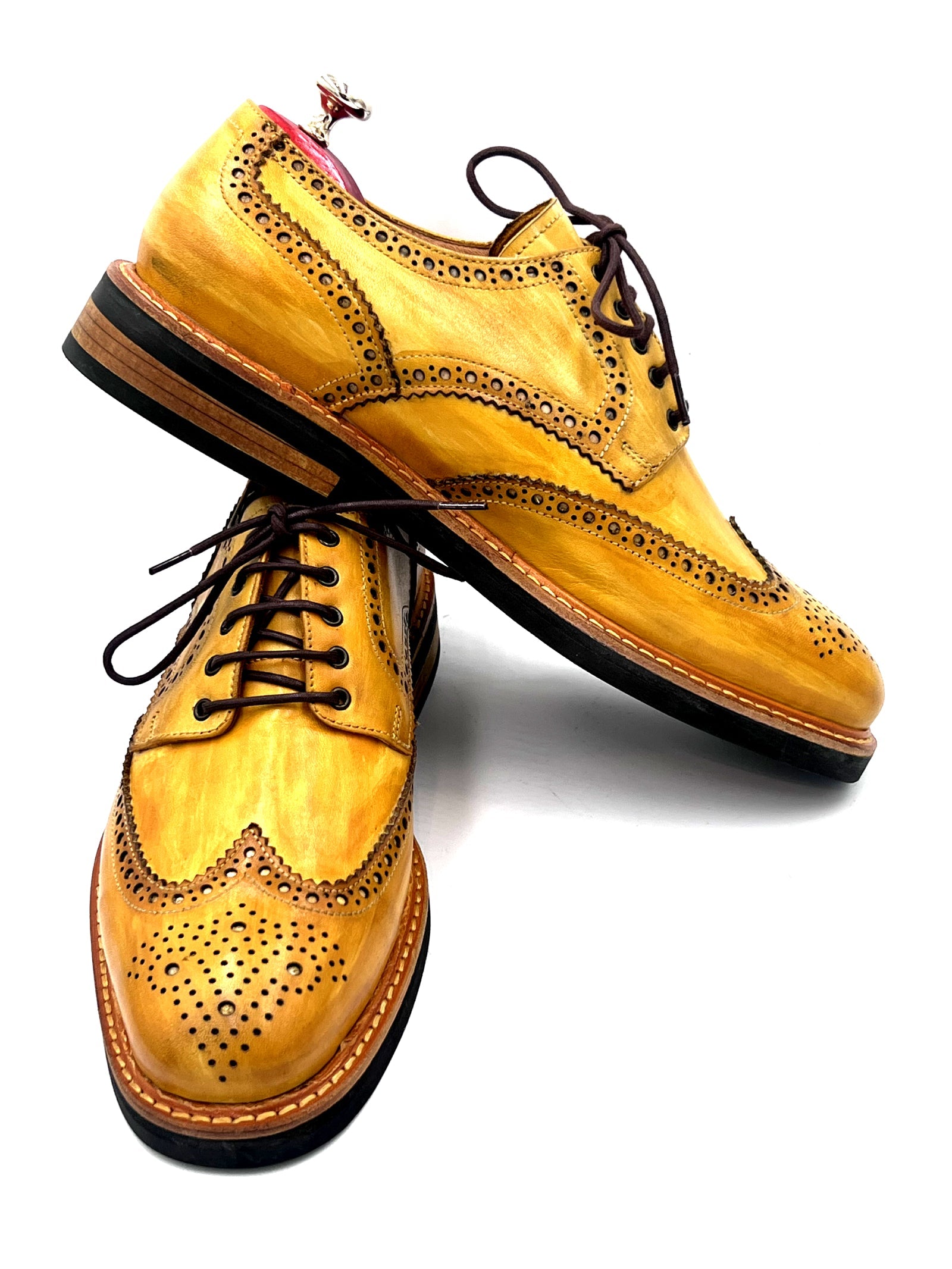 Yellow Patina Brogue Shoes with Studded Rubber Sole | Oscar William