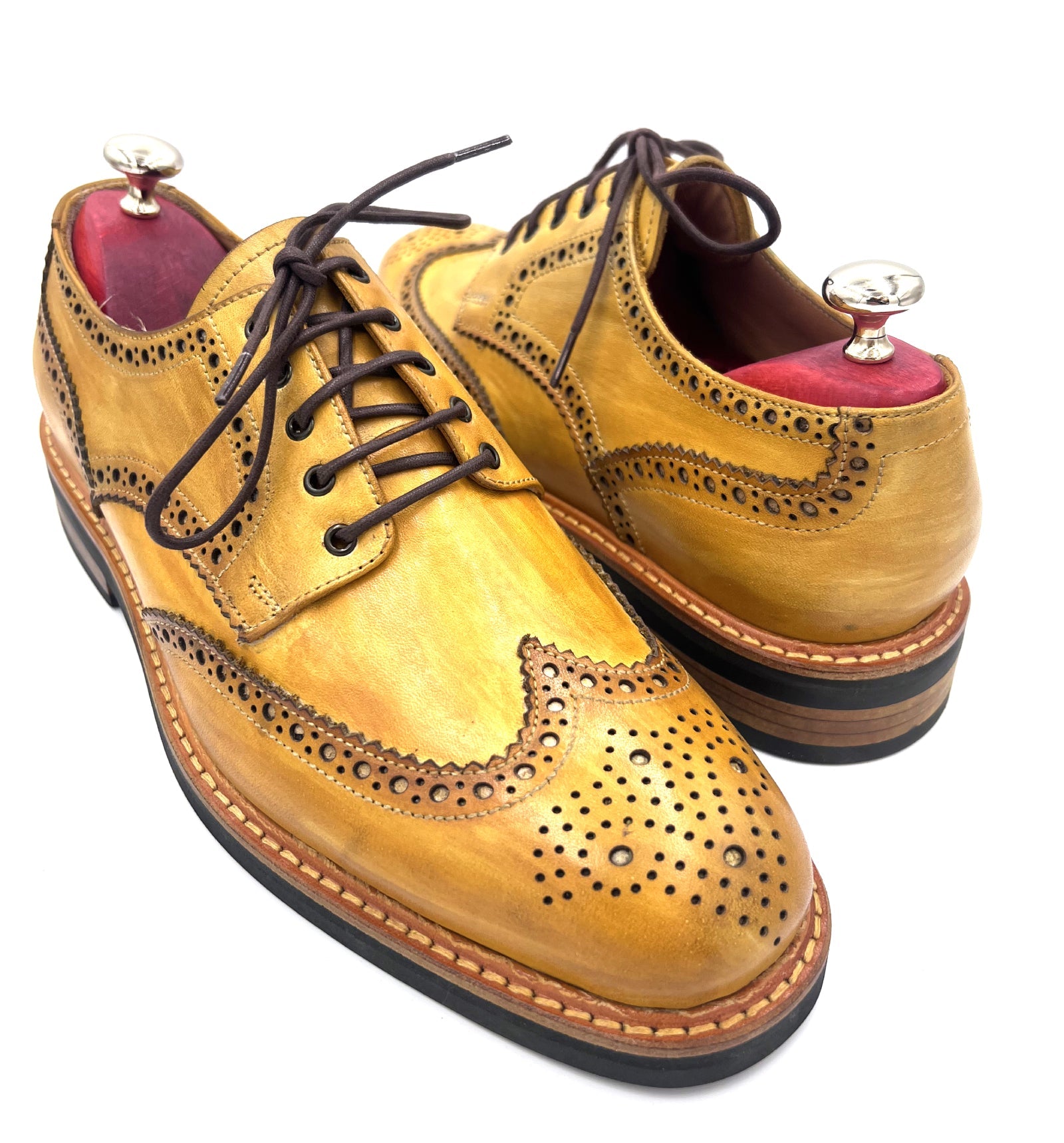 Yellow Patina Brogue Shoes with Studded Rubber Sole | Oscar William