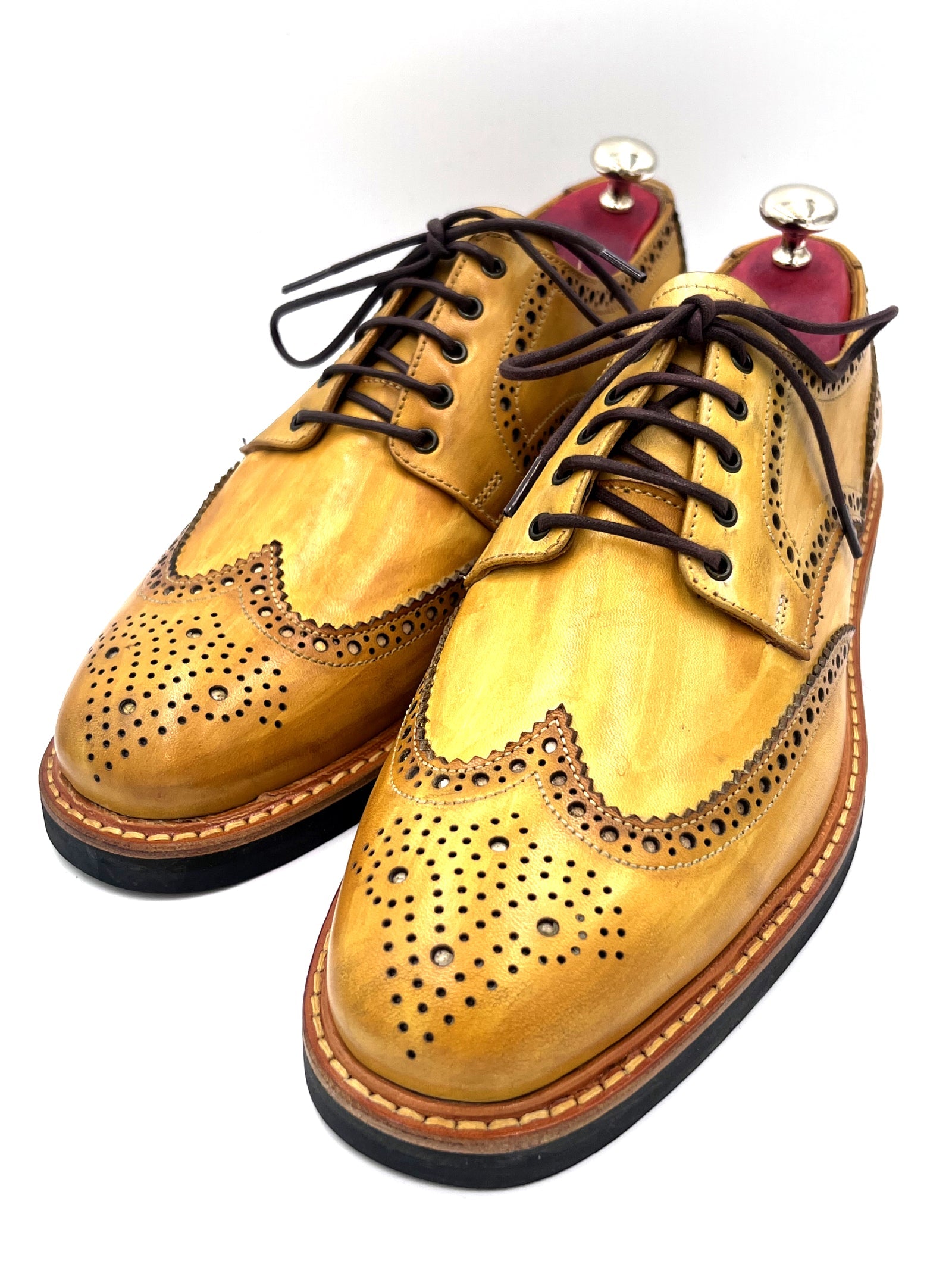 Yellow Patina Brogue Shoes with Studded Rubber Sole | Oscar William