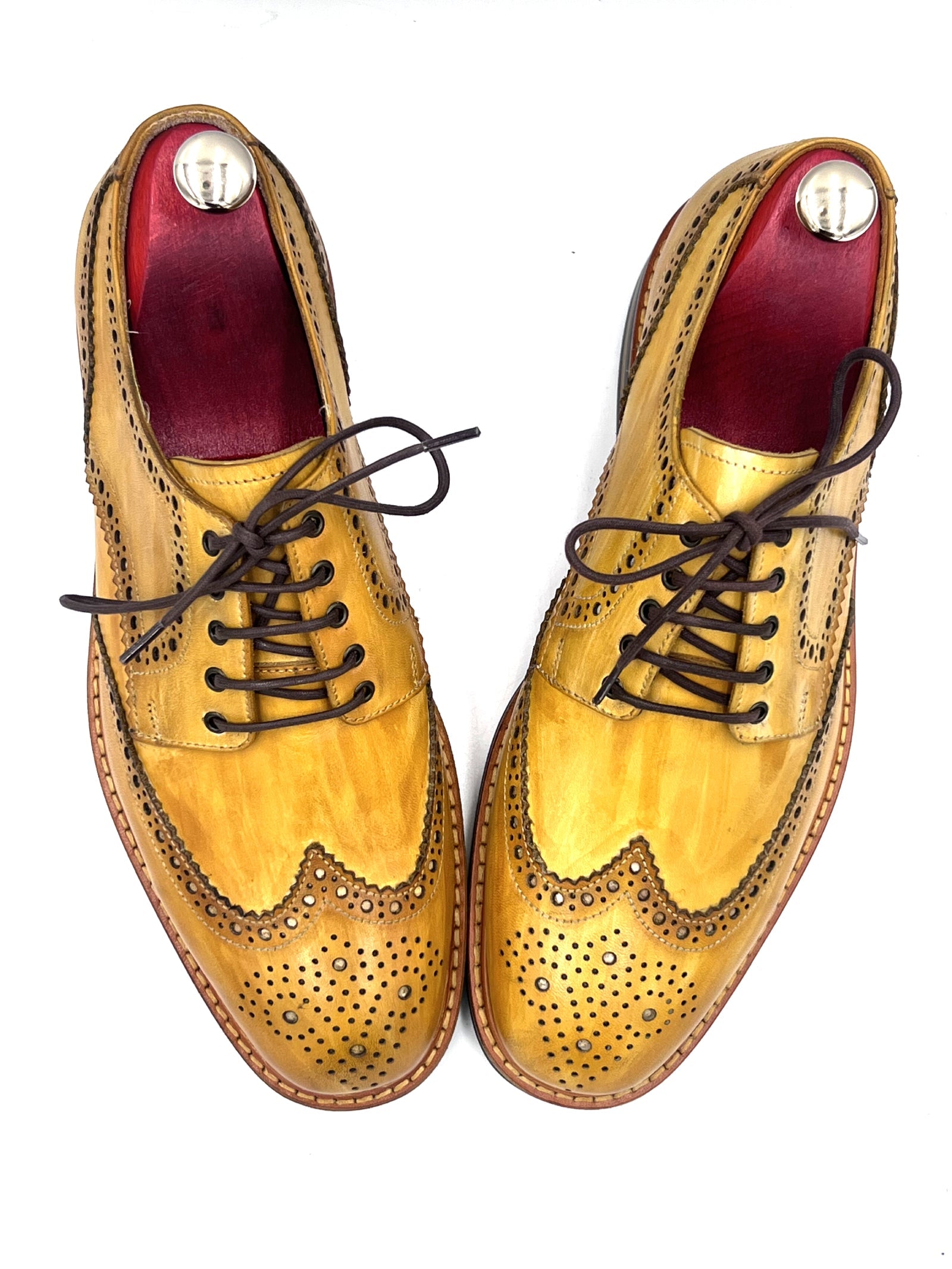 Yellow Patina Brogue Shoes with Studded Rubber Sole | Oscar William