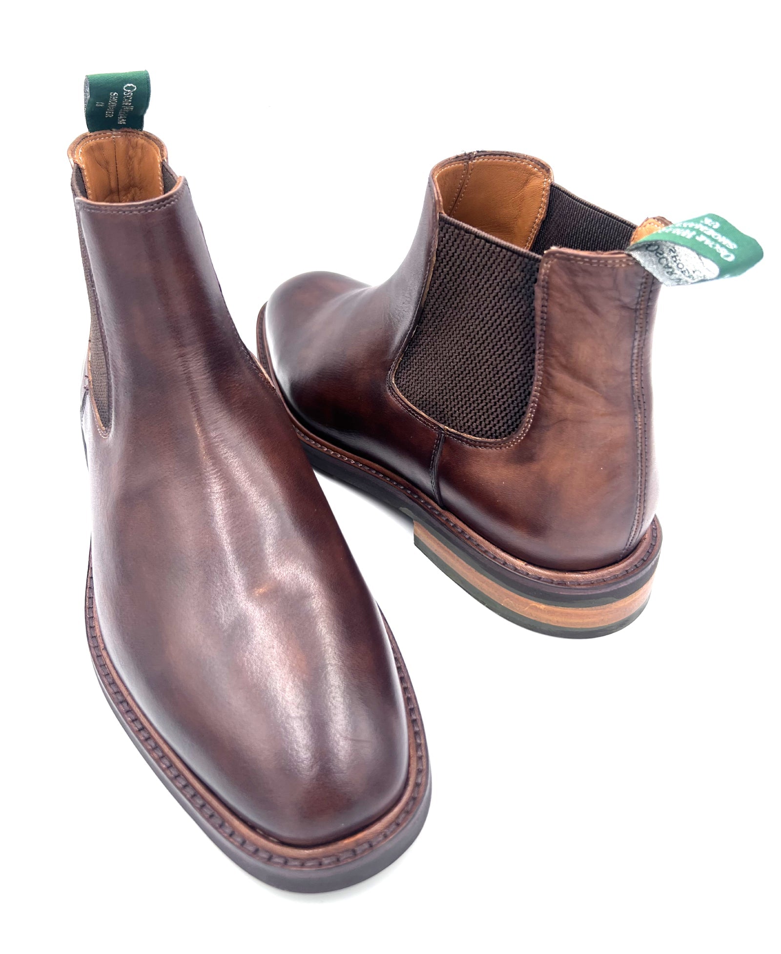 Oscar William Handmade Chocolate Chelsea Boots Studded Rubber Sole