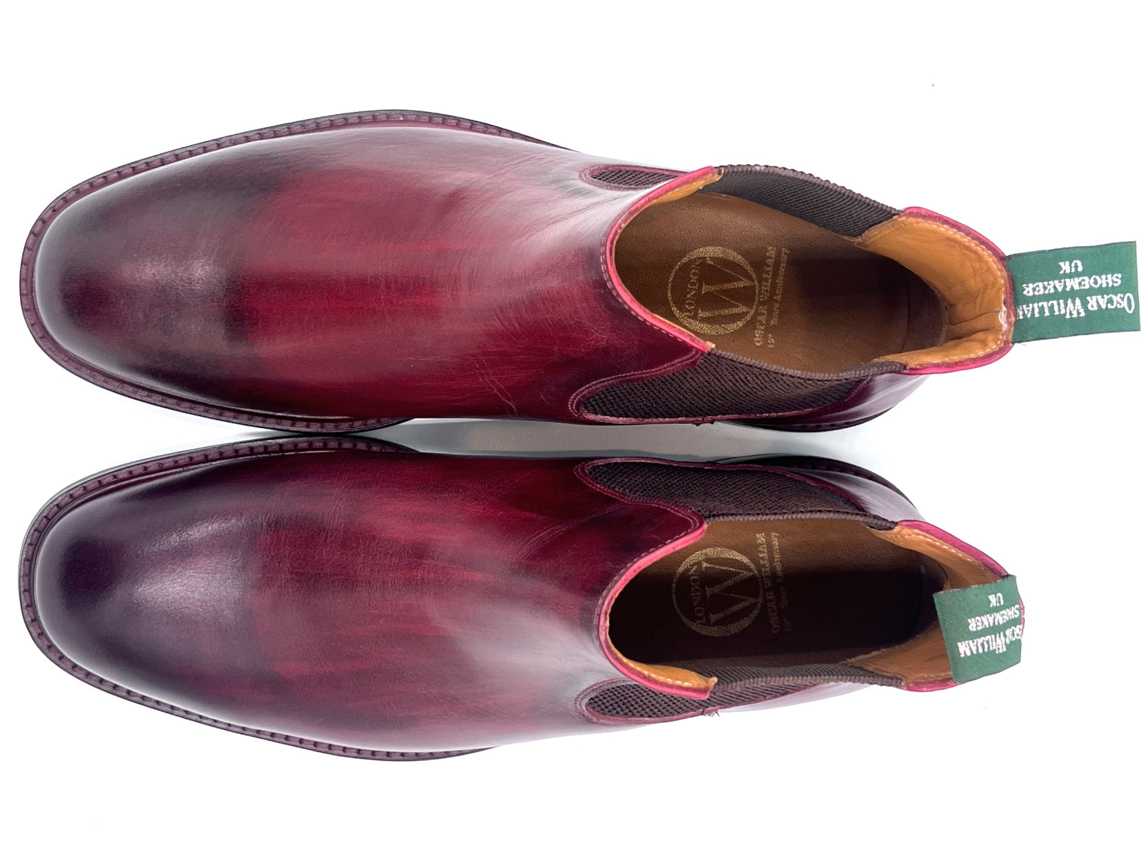 Oscar William Burgundy Chelsea Boots | Hand-Painted Patina Leather
