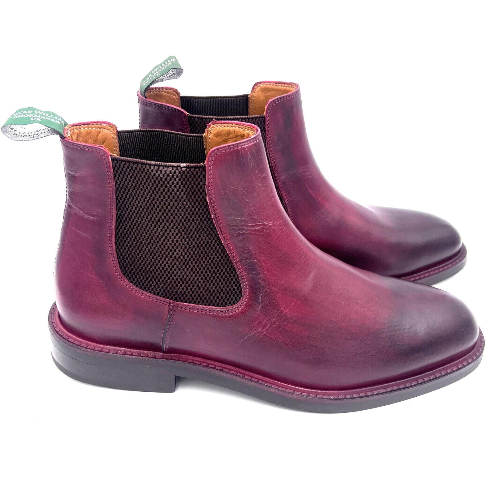 Oscar William Burgundy Chelsea Boots | Hand-Painted Patina Leather