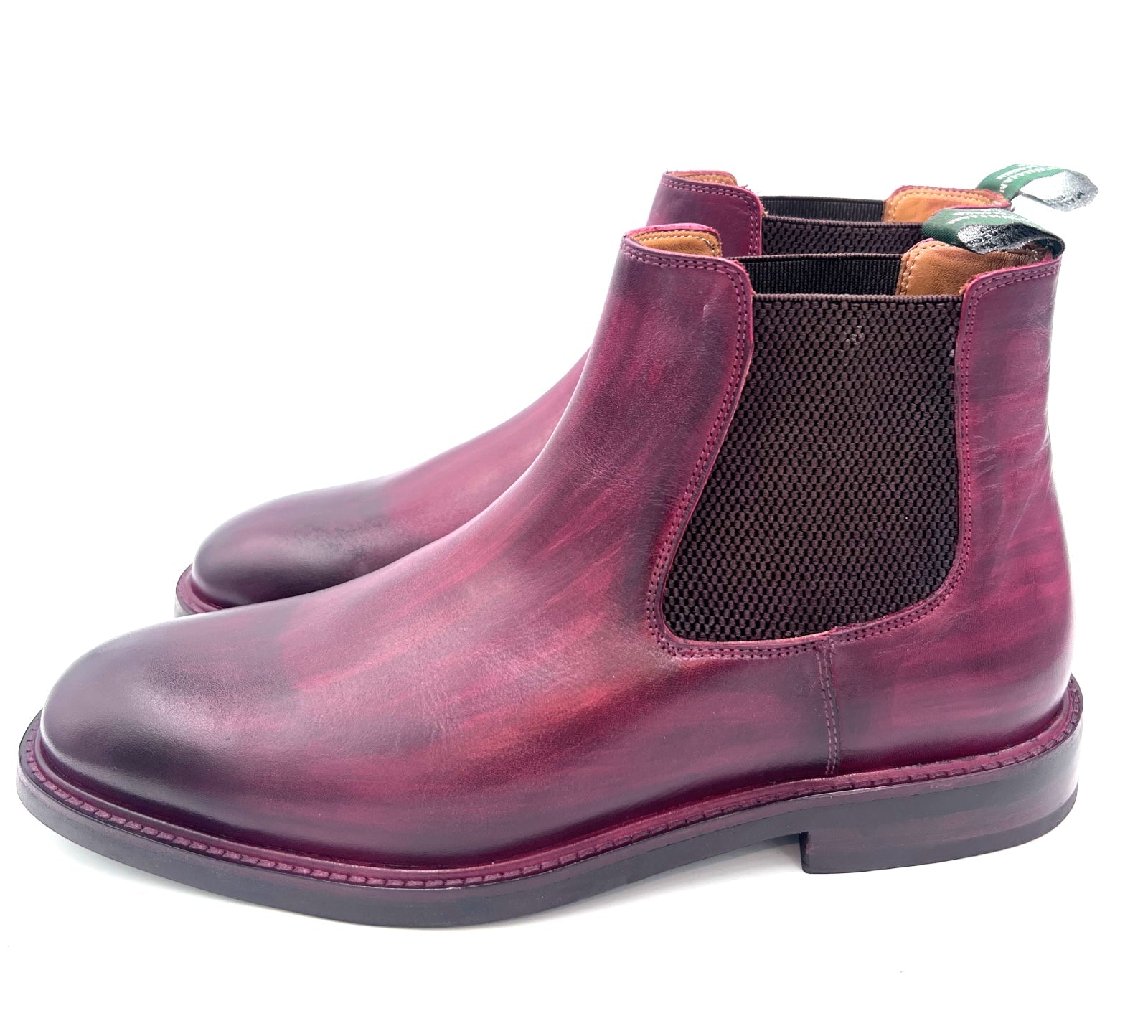 Oscar William Burgundy Chelsea Boots | Hand-Painted Patina Leather