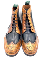 Light Tan Navy Blue Patina Brogue Boots | Oscar William