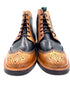 Light Tan Navy Blue Patina Brogue Boots | Oscar William
