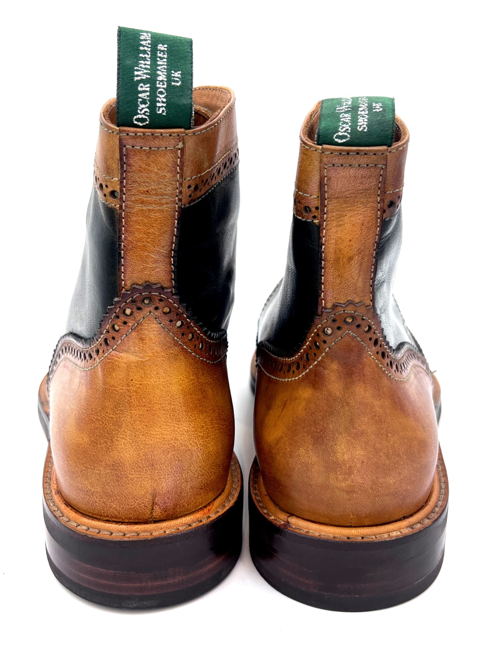 Light Tan Navy Blue Patina Brogue Boots | Oscar William