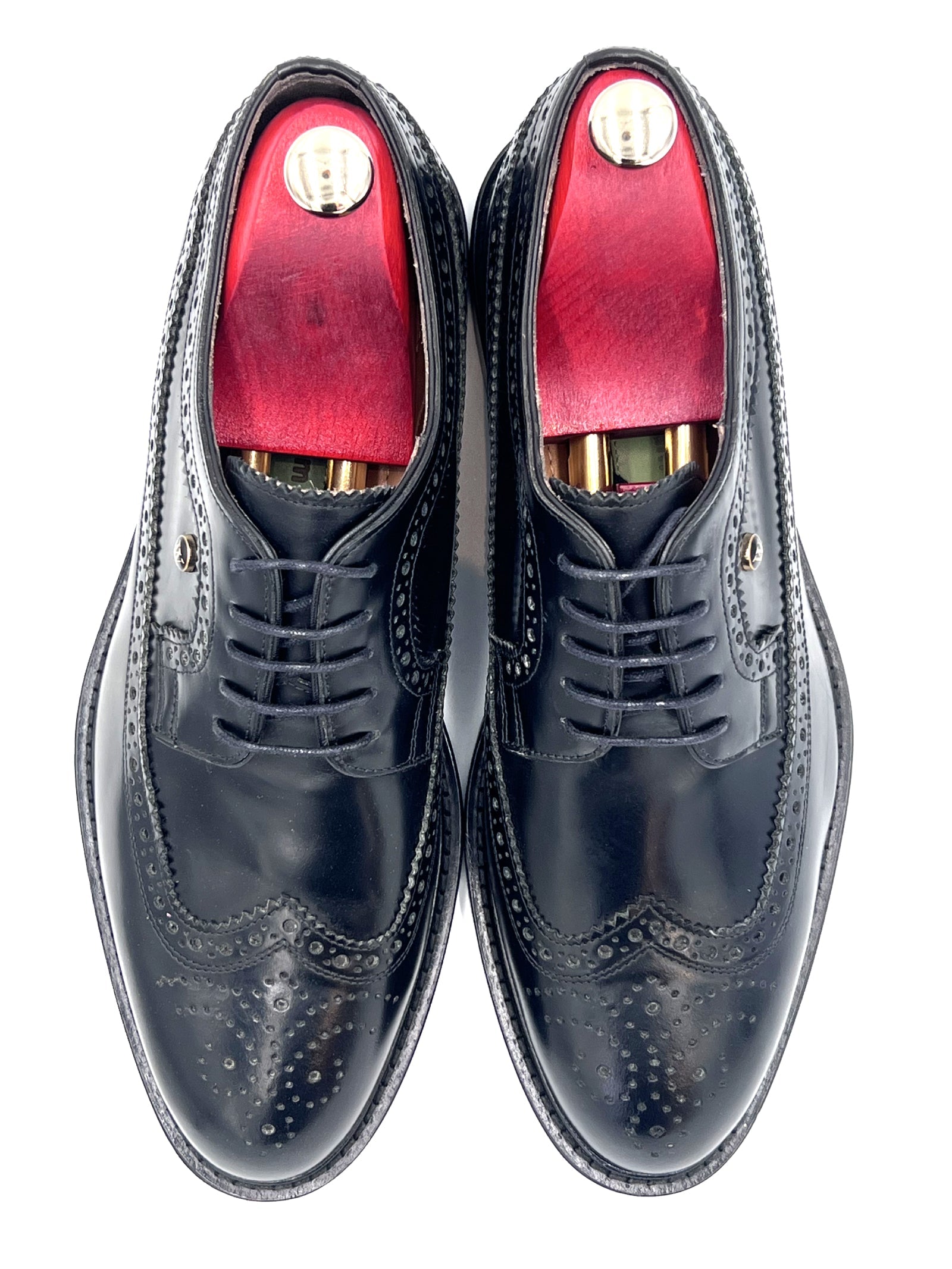 Black High Shine Royal Long Wing Brogues | Handmade by Oscar William