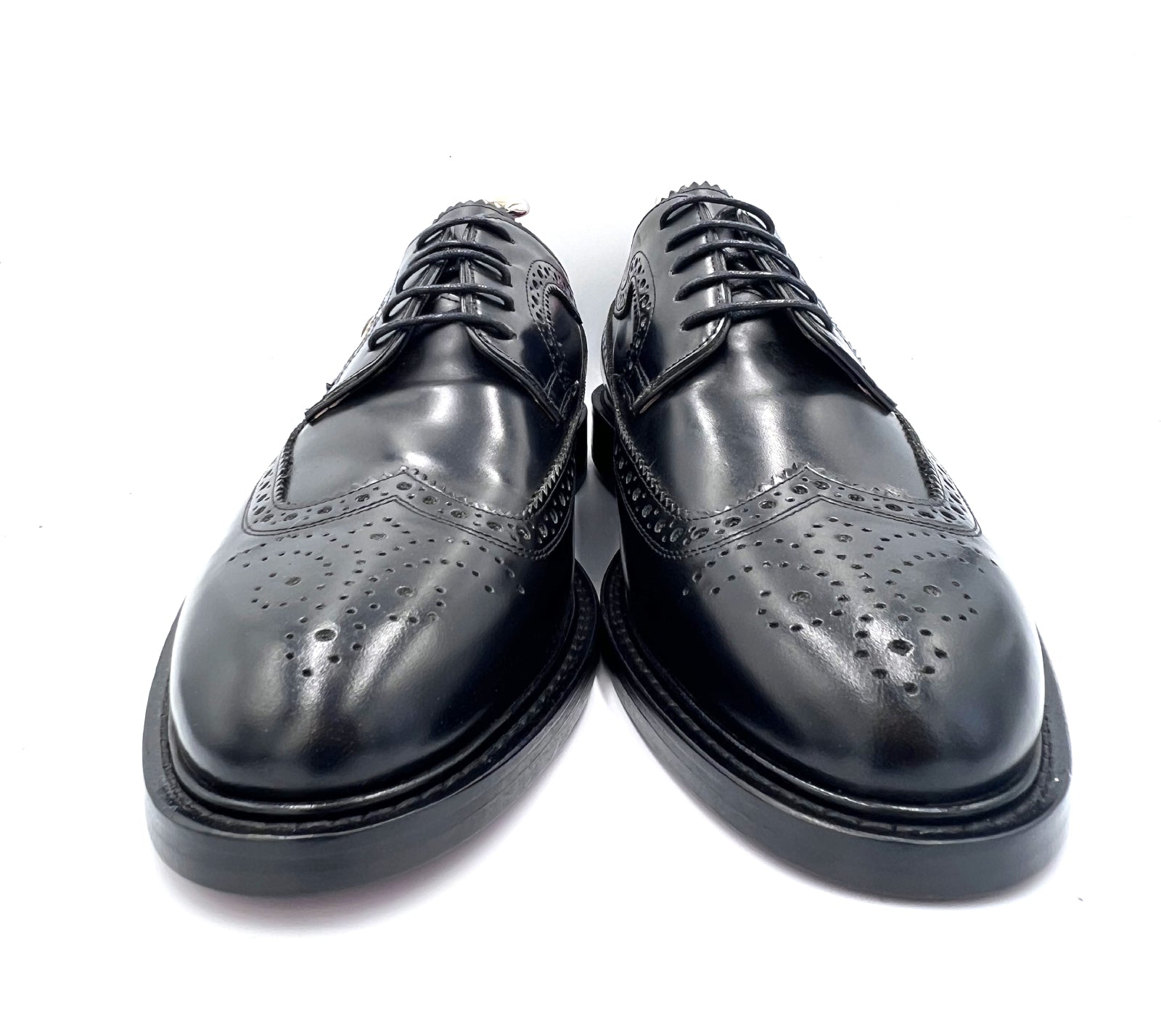 Black High Shine Royal Long Wing Brogues | Handmade by Oscar William