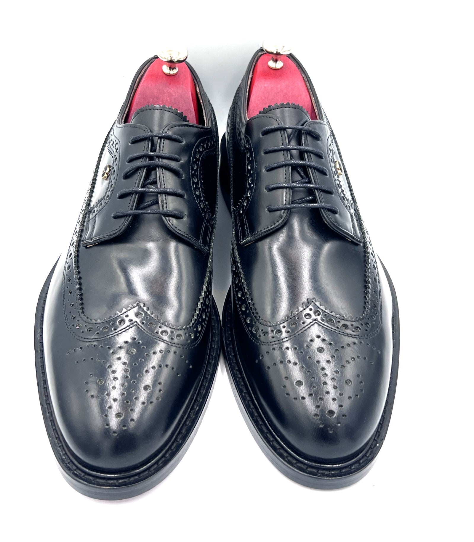 Black High Shine Royal Long Wing Brogues | Handmade by Oscar William