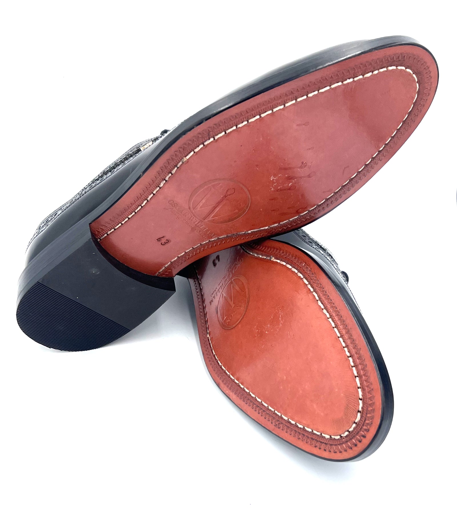 Black High Shine Royal Long Wing Brogues  Sole Detail| Handmade by Oscar William