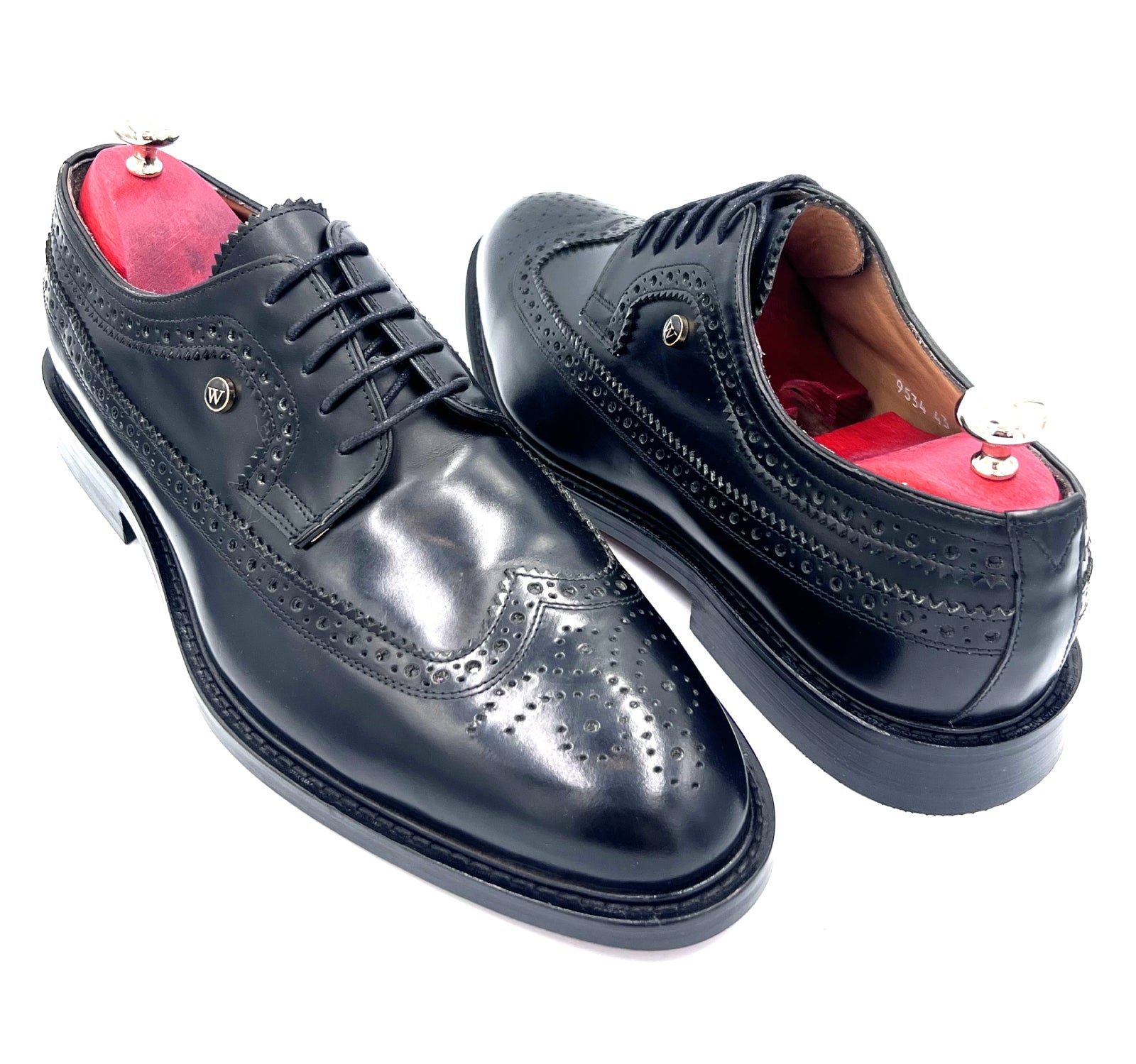 Black High Shine Royal Long Wing Brogues | Handmade by Oscar William