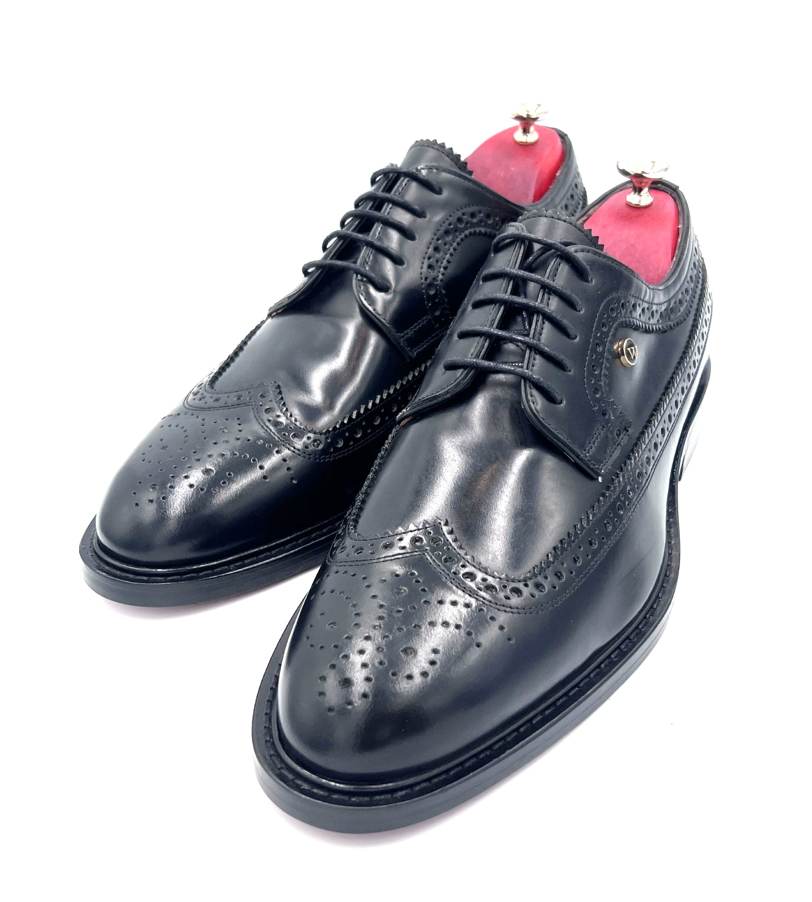 Black High Shine Royal Long Wing Brogues | Handmade by Oscar William