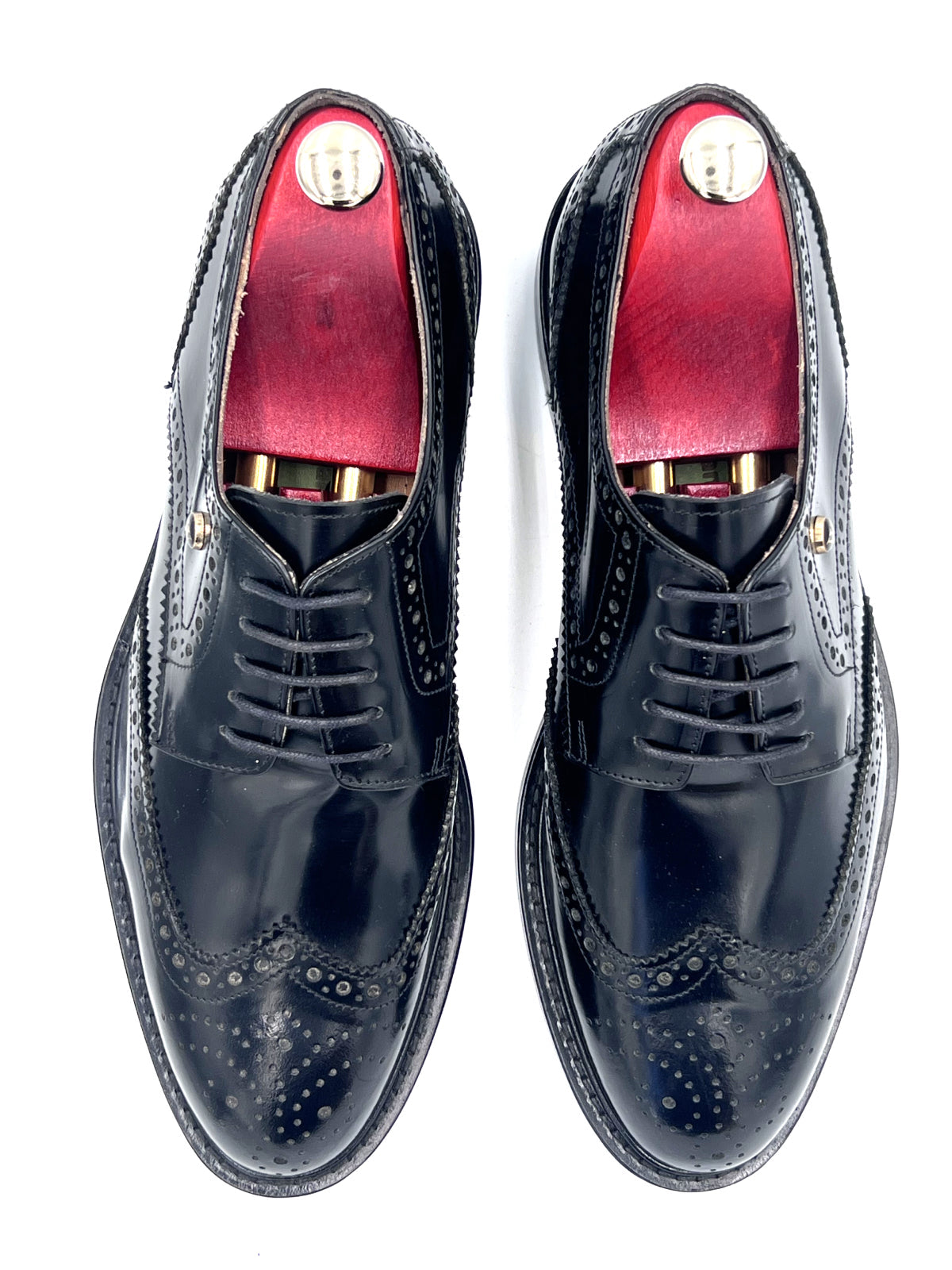 Black High Shine Brogue Shoes with Leather Sole | Oscar William