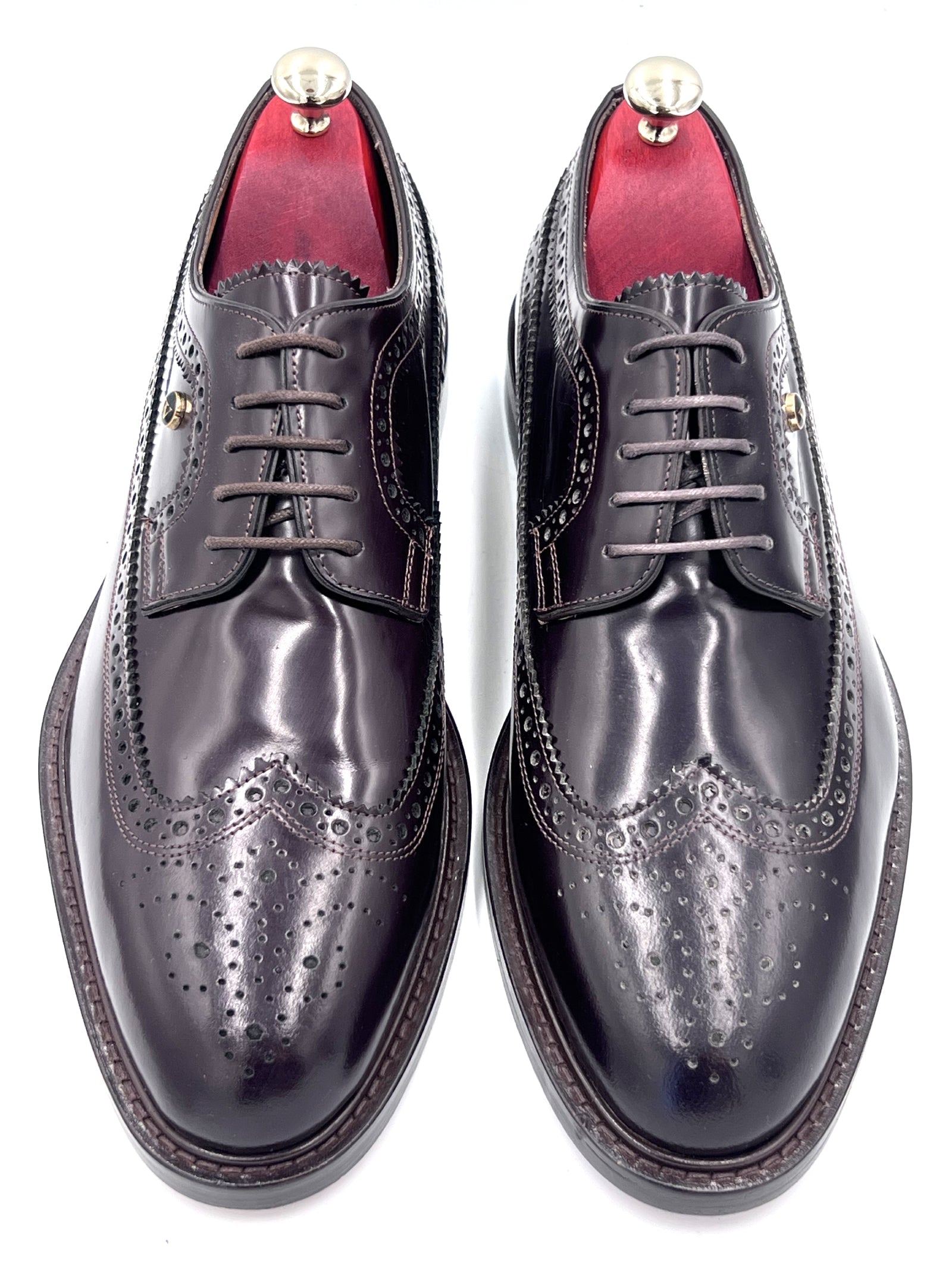 Royal Long Wing Brogue Shoes in High Shine Brown | Oscar William