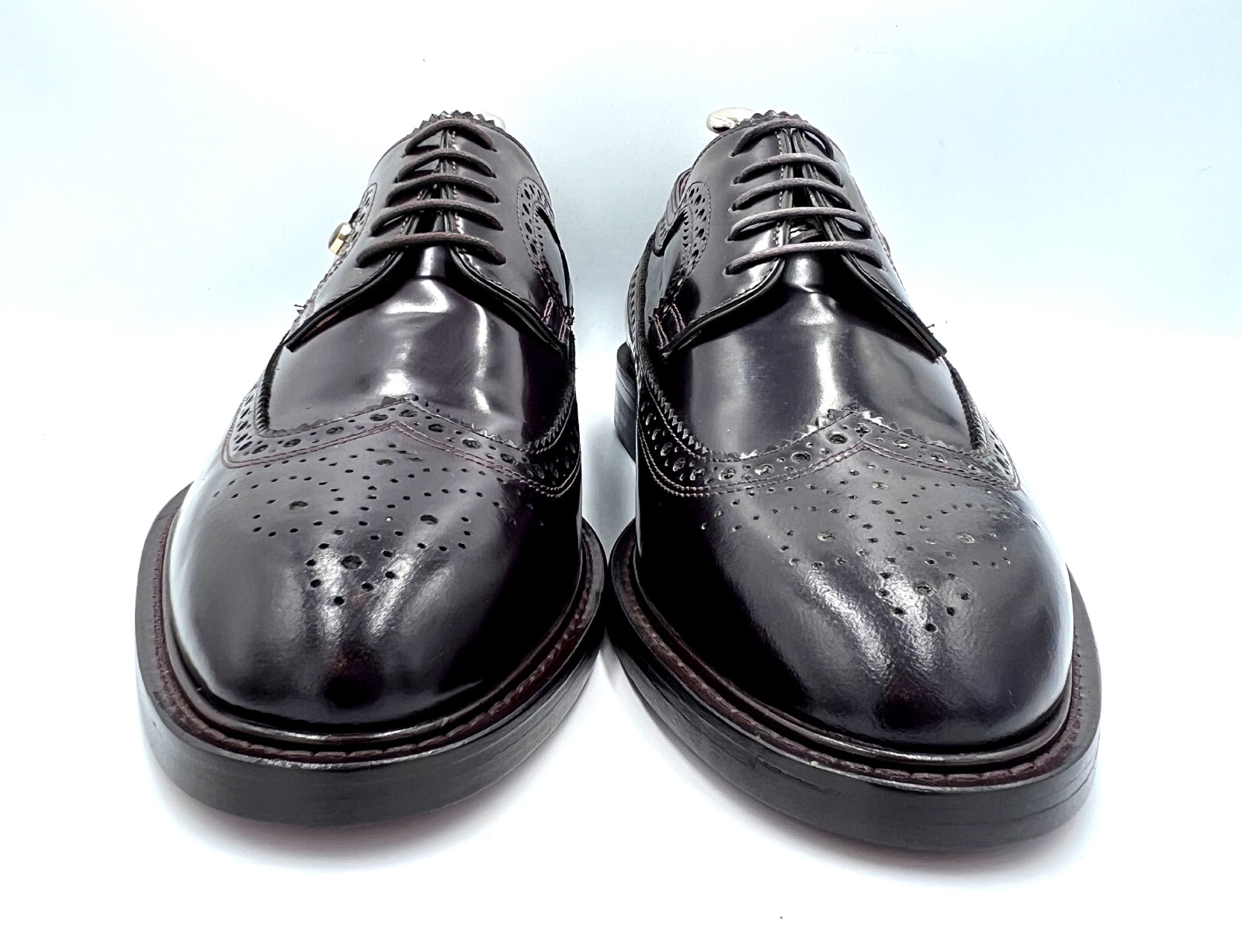 Royal Long Wing Brogue Shoes in High Shine Brown | Oscar William