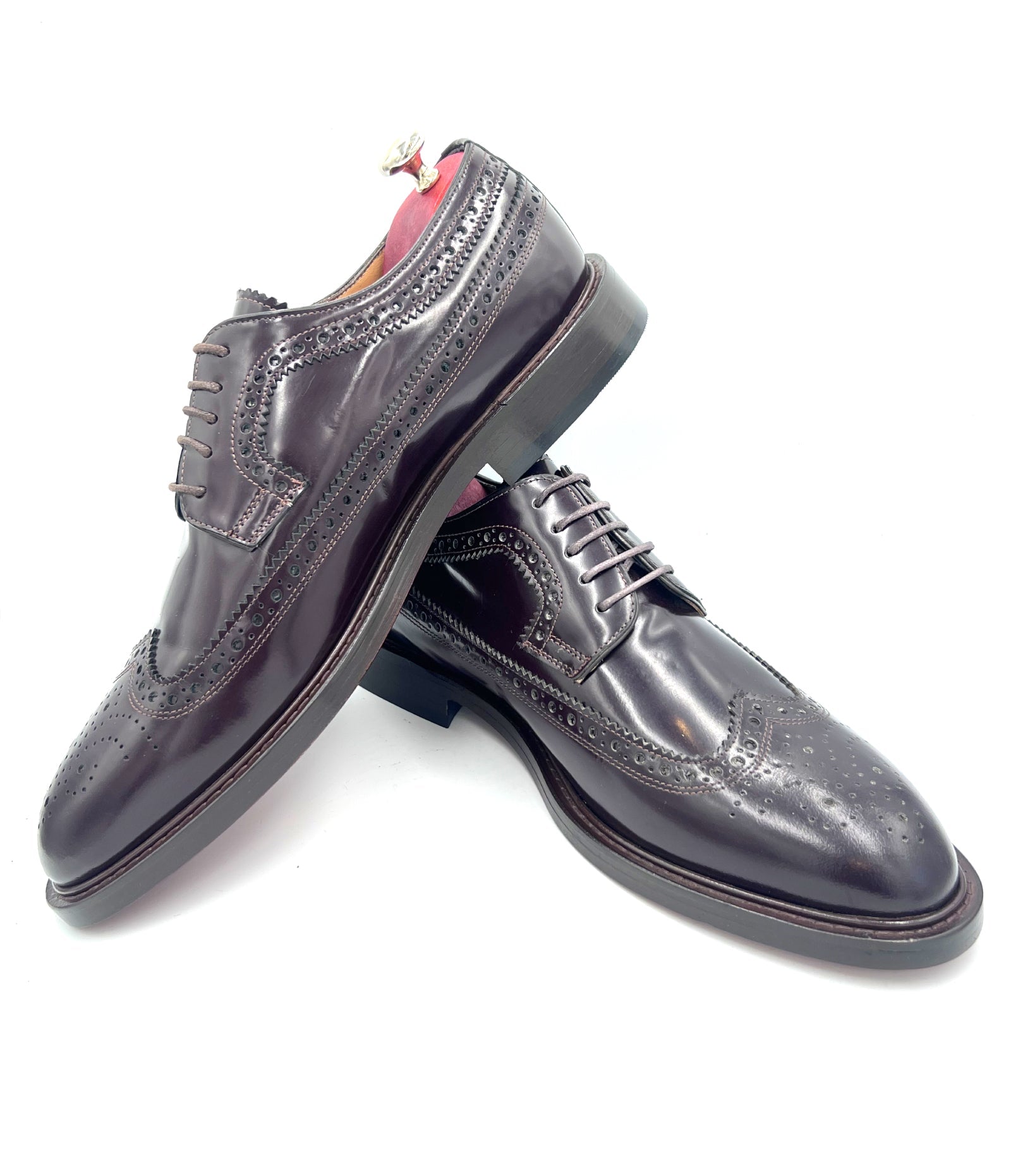 Royal Long Wing Brogue Shoes in High Shine Brown | Oscar William