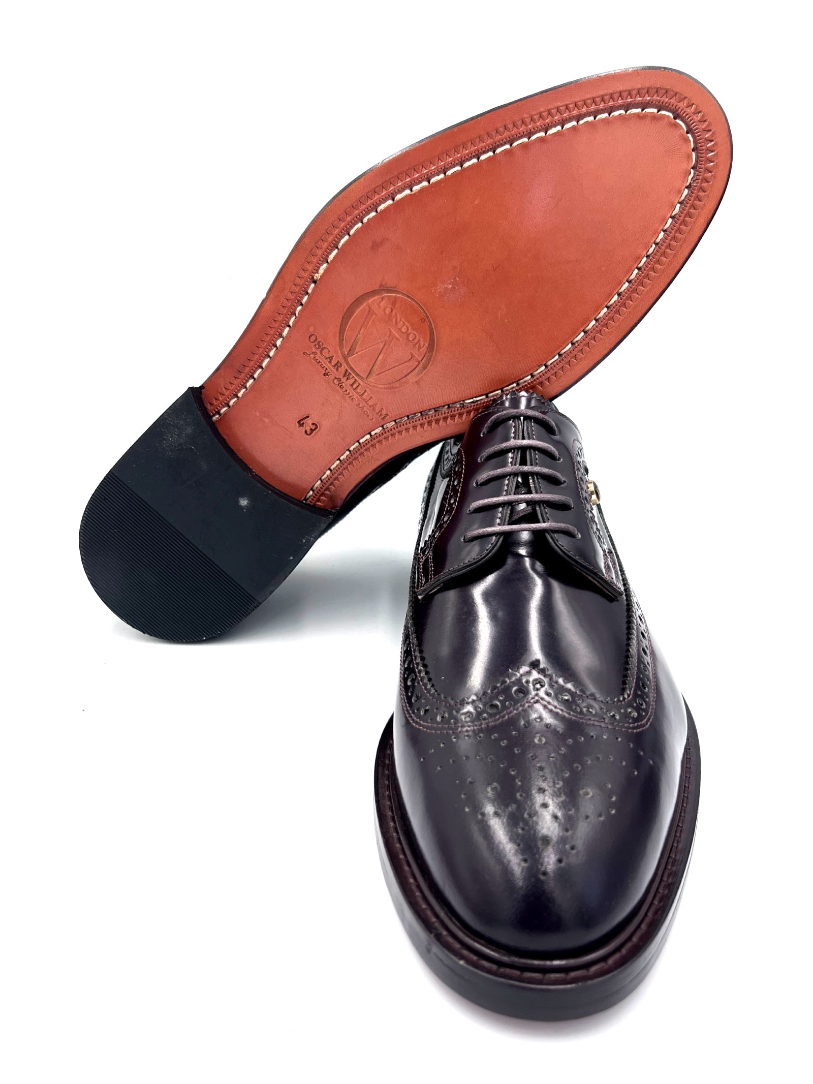 Royal Long Wing Brogue Shoes in High Shine Brown | Oscar William