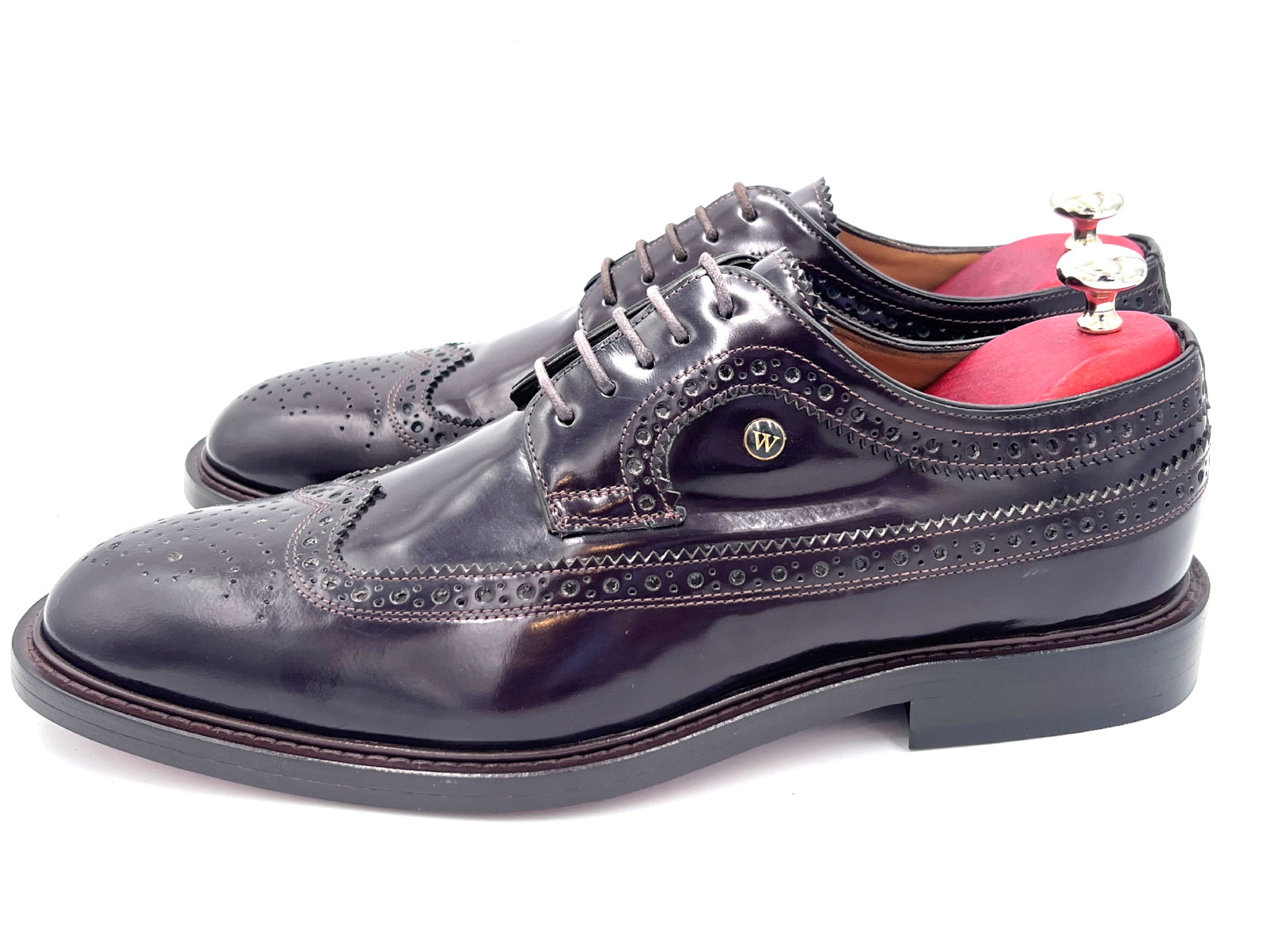 Royal Long Wing Brogue Shoes in High Shine Brown | Oscar William