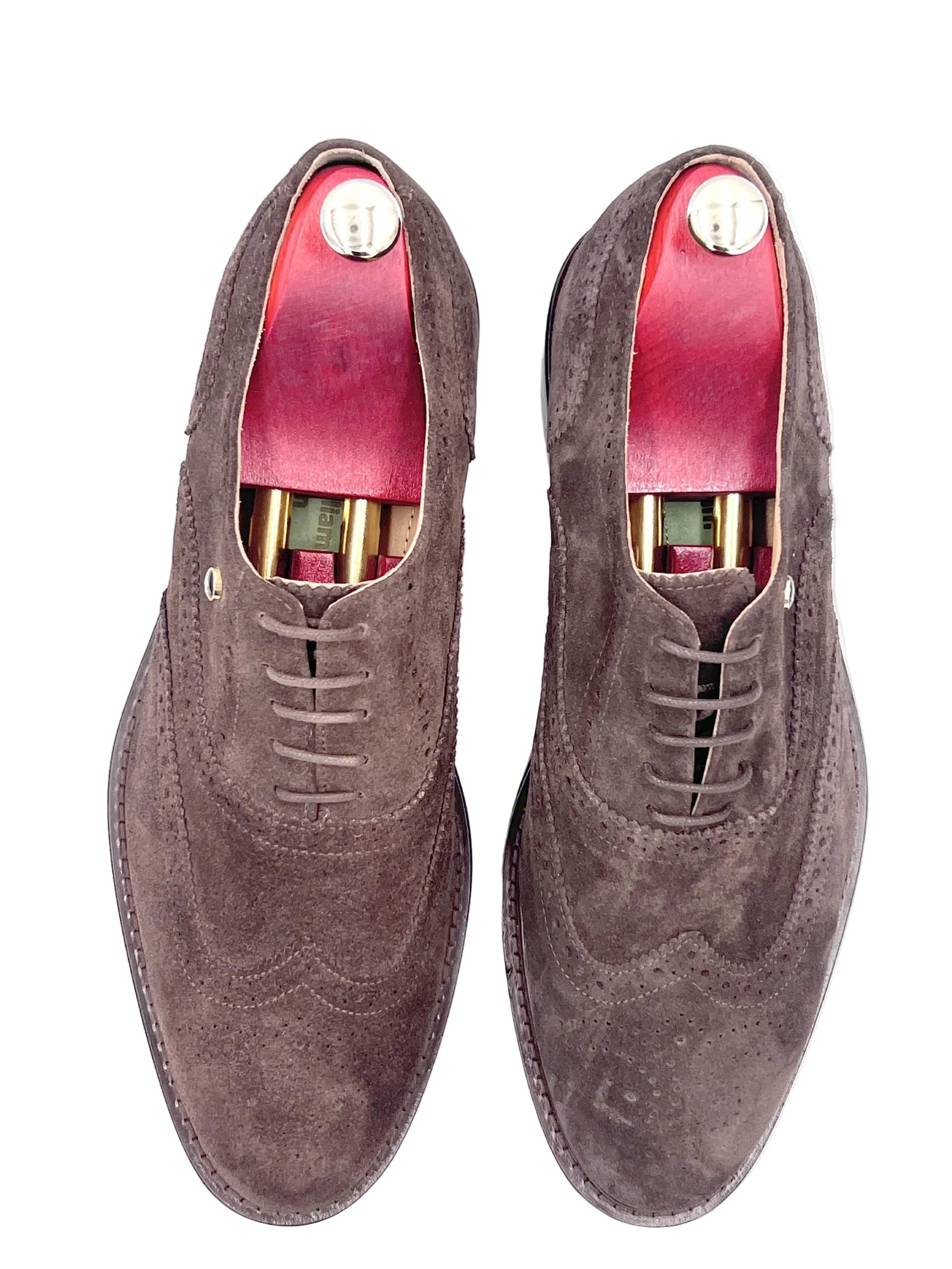 Oscar William Handmade Dark Brown Suede Brogues with Classic Wingtip Detailing