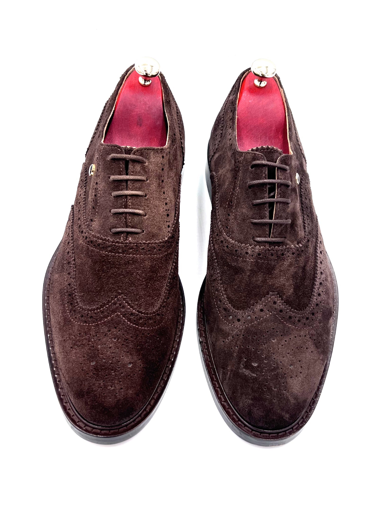 Oscar William Handmade Dark Brown Suede Brogues with Classic Wingtip Detailing