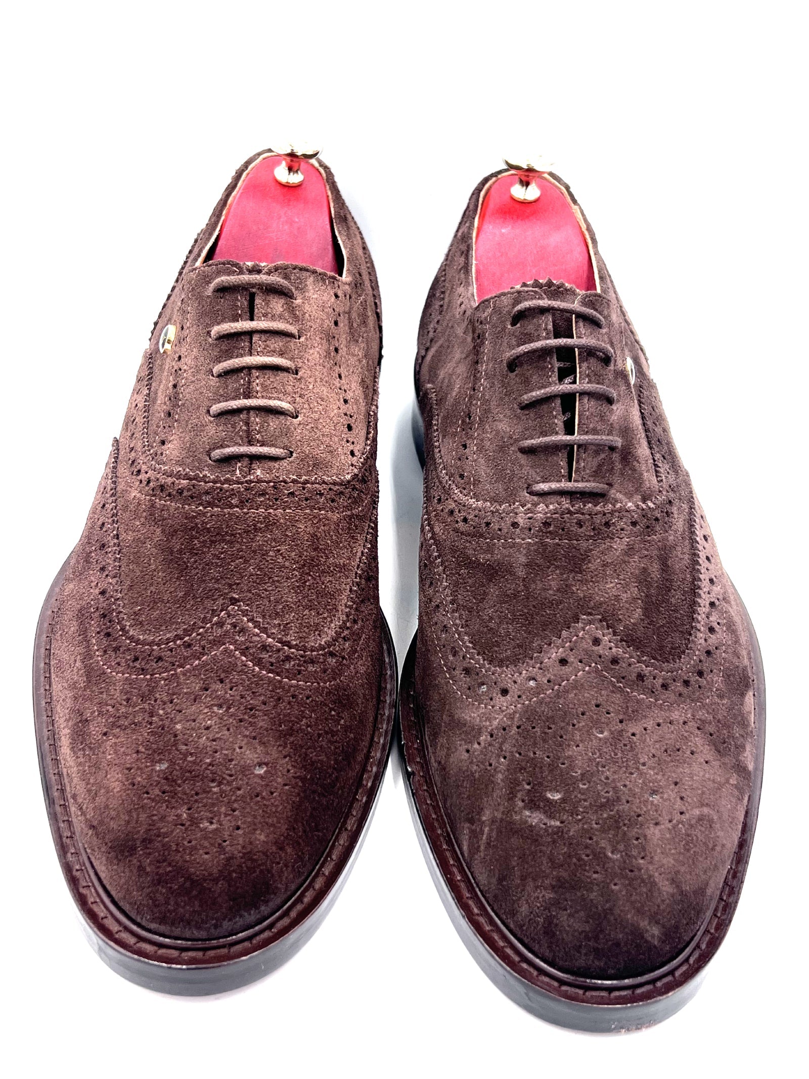 Oscar William Handmade Dark Brown Suede Brogues with Classic Wingtip Detailing