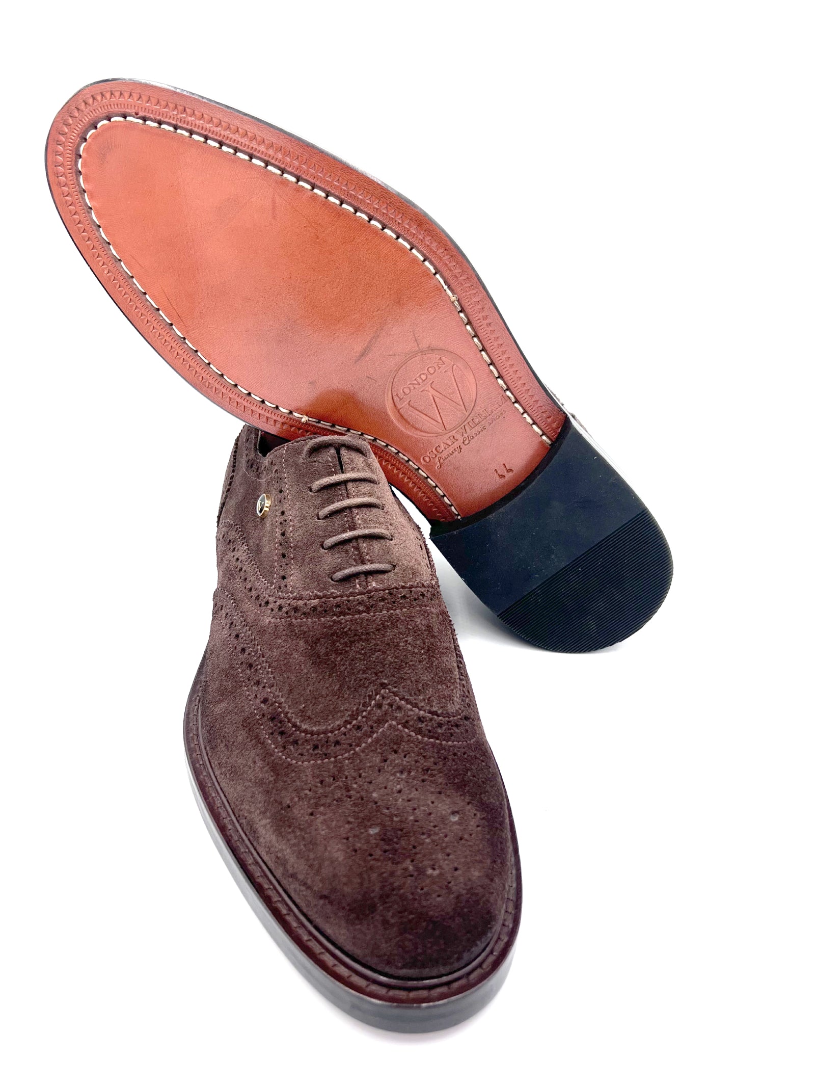 Oscar William Handmade Dark Brown Suede Brogues with Classic Wingtip Detailing