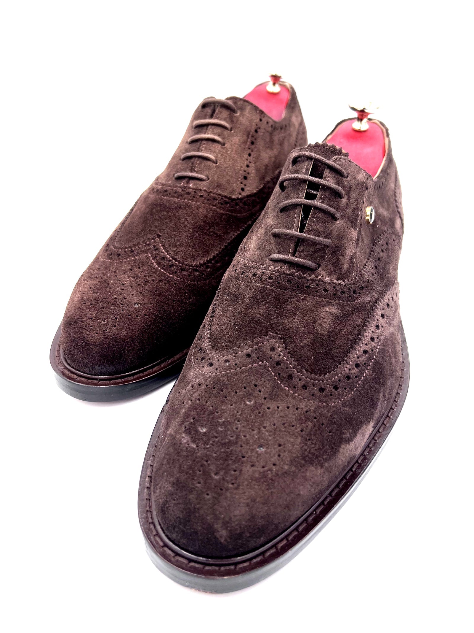 Oscar William Handmade Dark Brown Suede Brogues with Classic Wingtip Detailing
