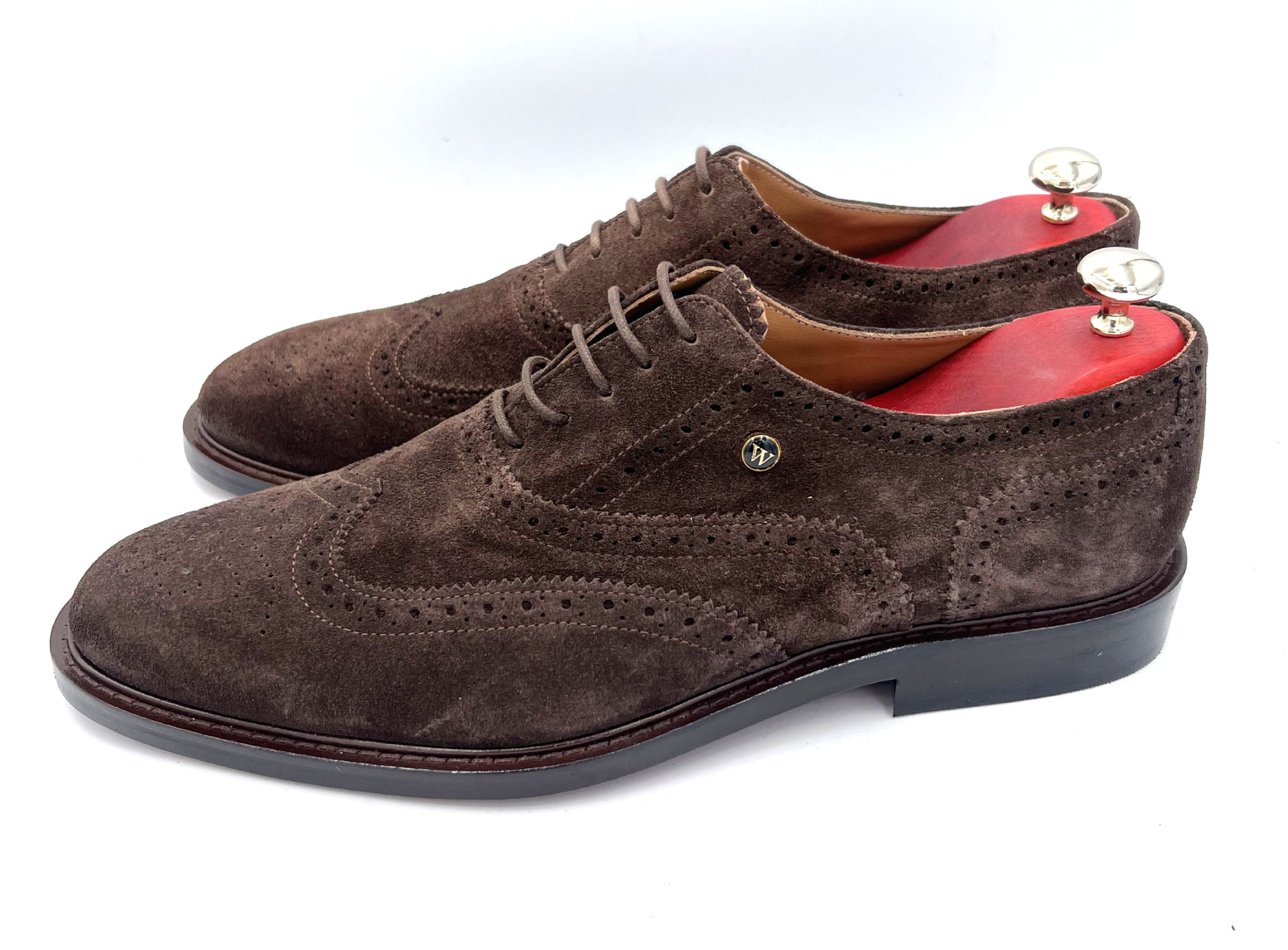 Oscar William Handmade Dark Brown Suede Brogues with Classic Wingtip Detailing