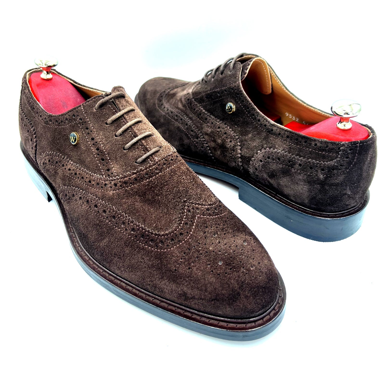 Oscar William Handmade Dark Brown Suede Brogues with Classic Wingtip Detailing