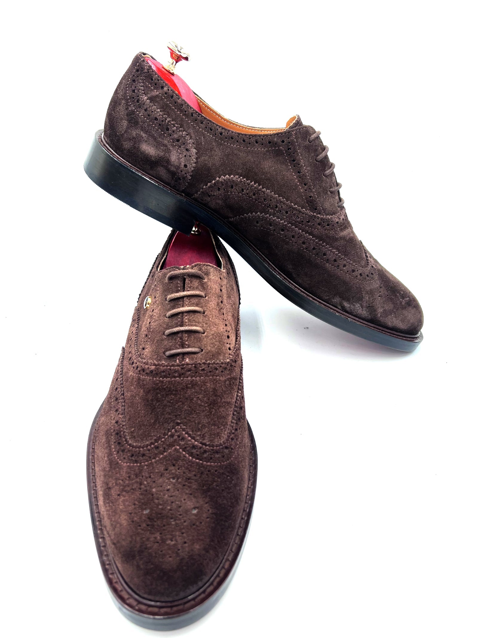 Oscar William Handmade Dark Brown Suede Brogues with Classic Wingtip Detailing