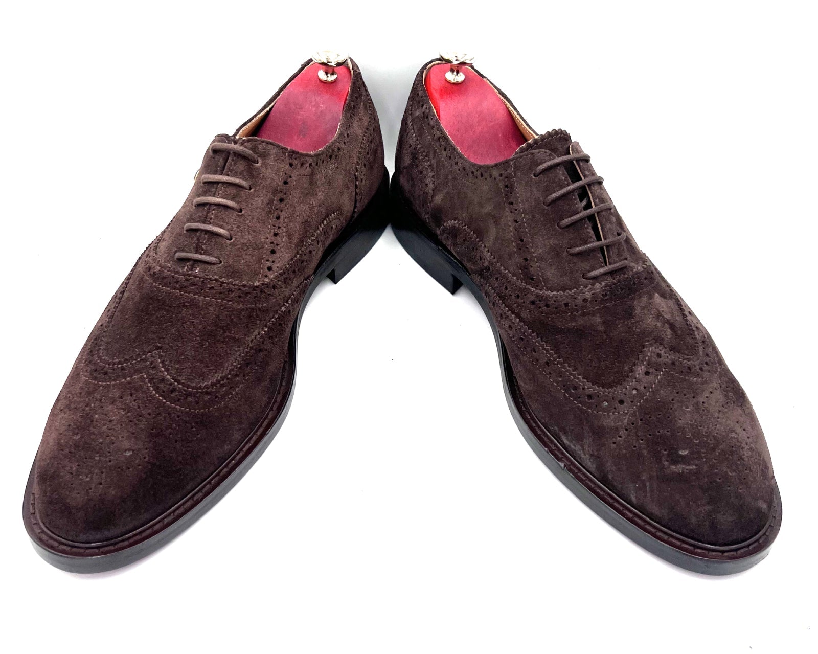 Oscar William Handmade Dark Brown Suede Brogues with Classic Wingtip Detailing