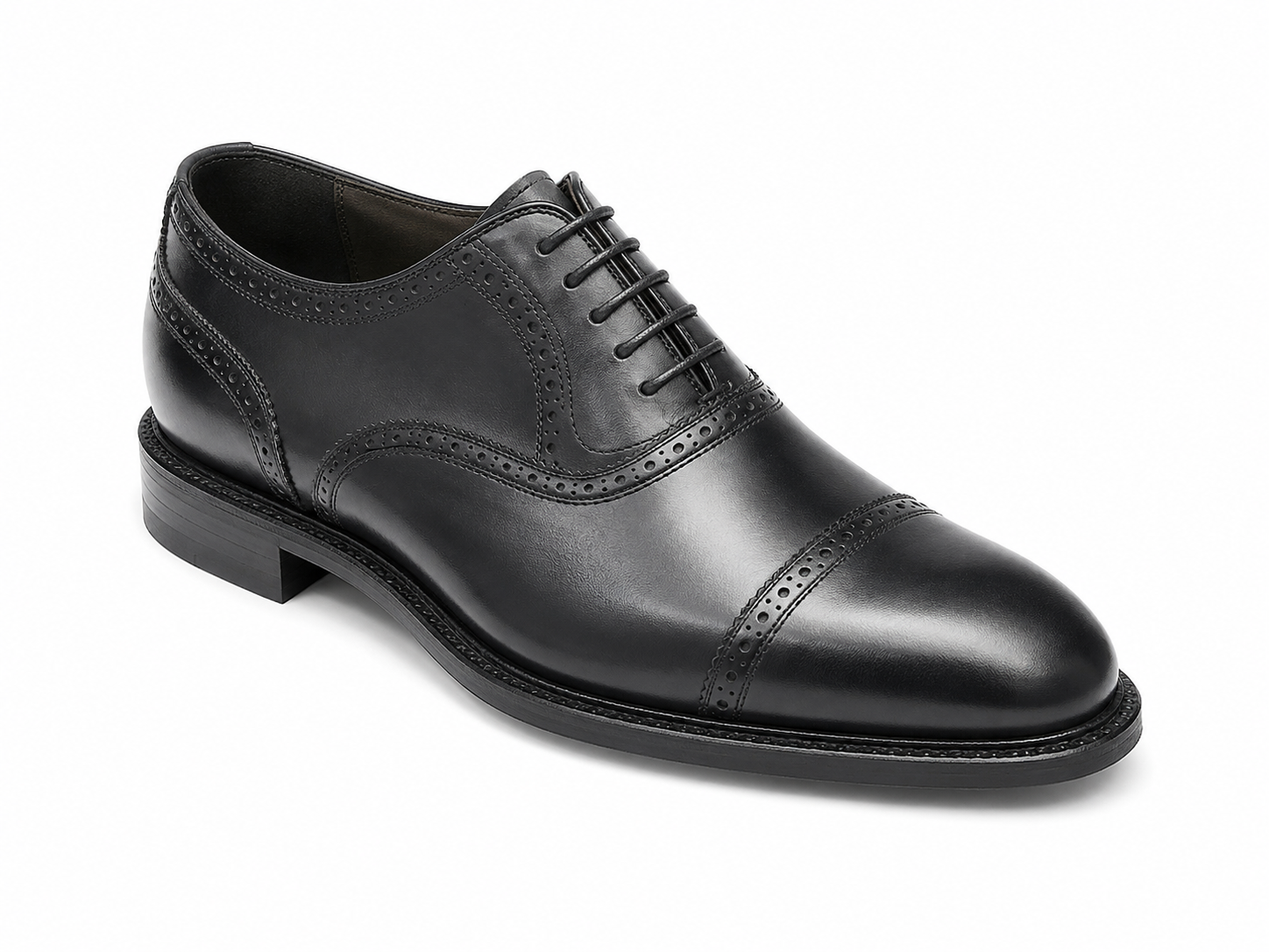 Loake Fleet Black Semi Brogue Oxford Shoes