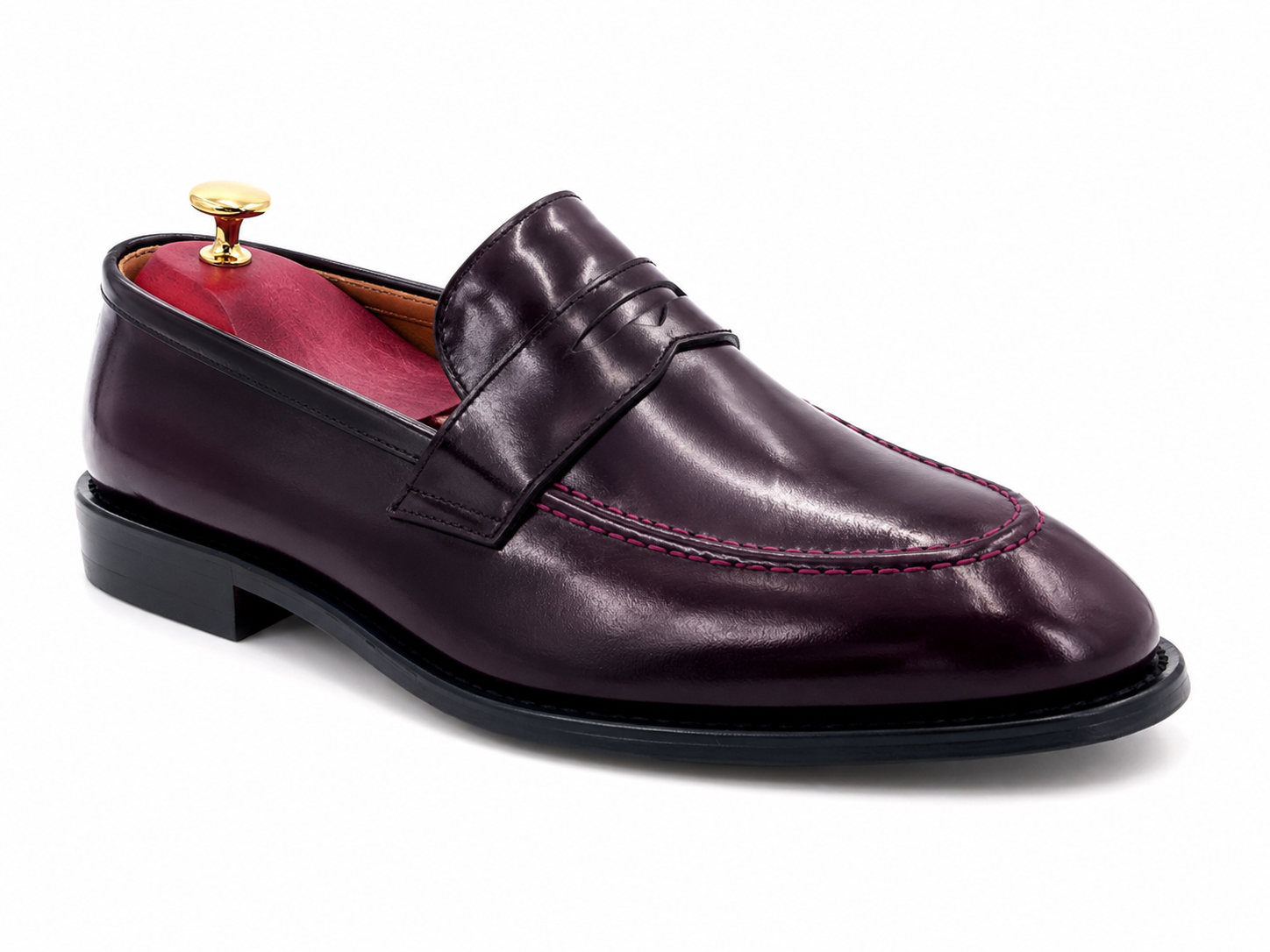 Oscar William Burgundy High Shine Penny Loafers – Leather Sole / Lining