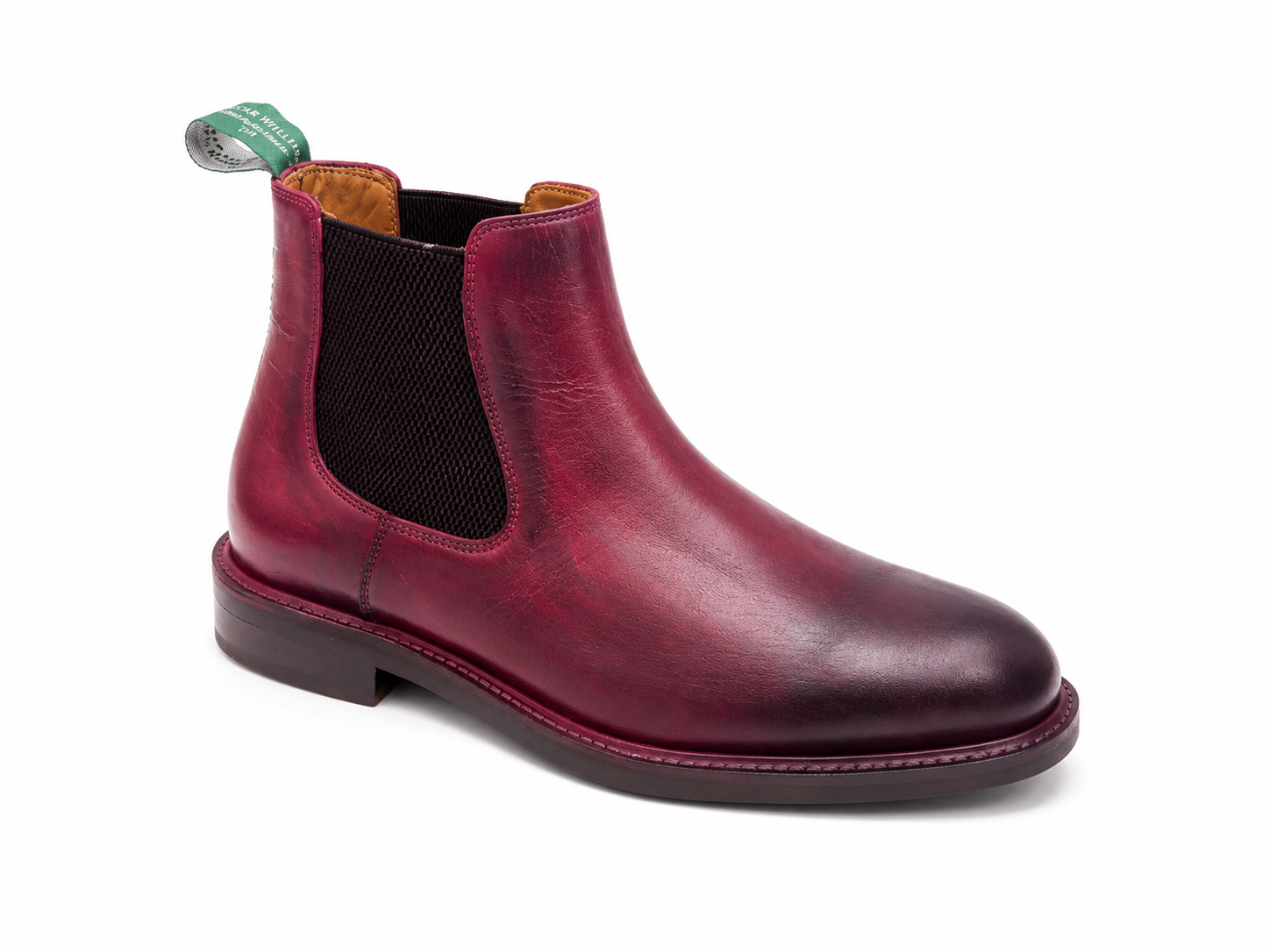 Oscar William Hand-Painted Burgundy Chelsea Boots Studded Sole