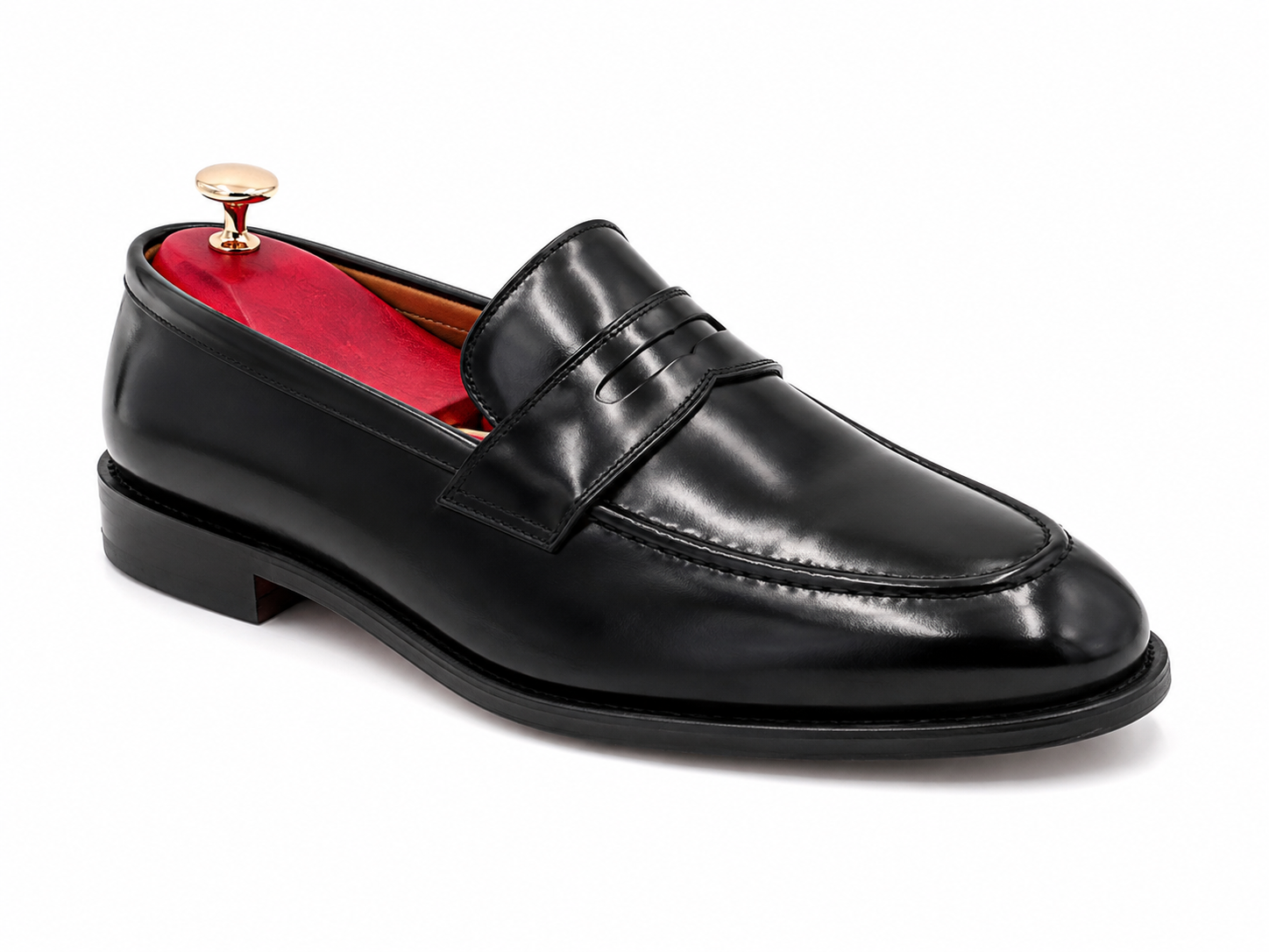 Oscar William Black High Shine Leather Penny Loafers